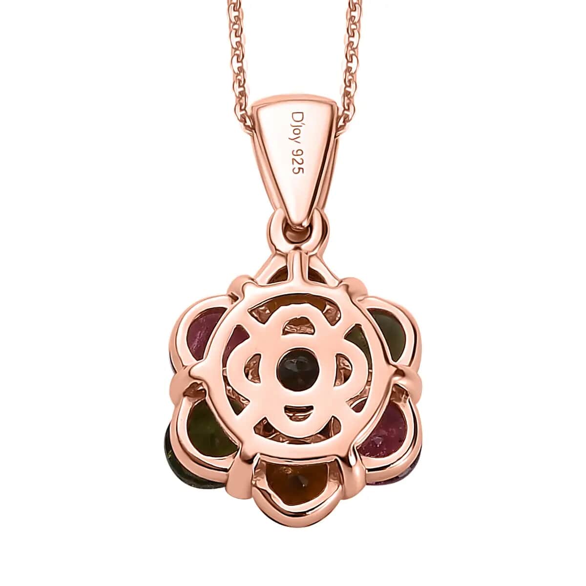 Multi-Tourmaline Floral Pendant Necklace, Vermeil Rose Gold Over Sterling Silver Necklace in 18 Inch, Tourmaline Jewelry For Her 2.65 ctw image number 4