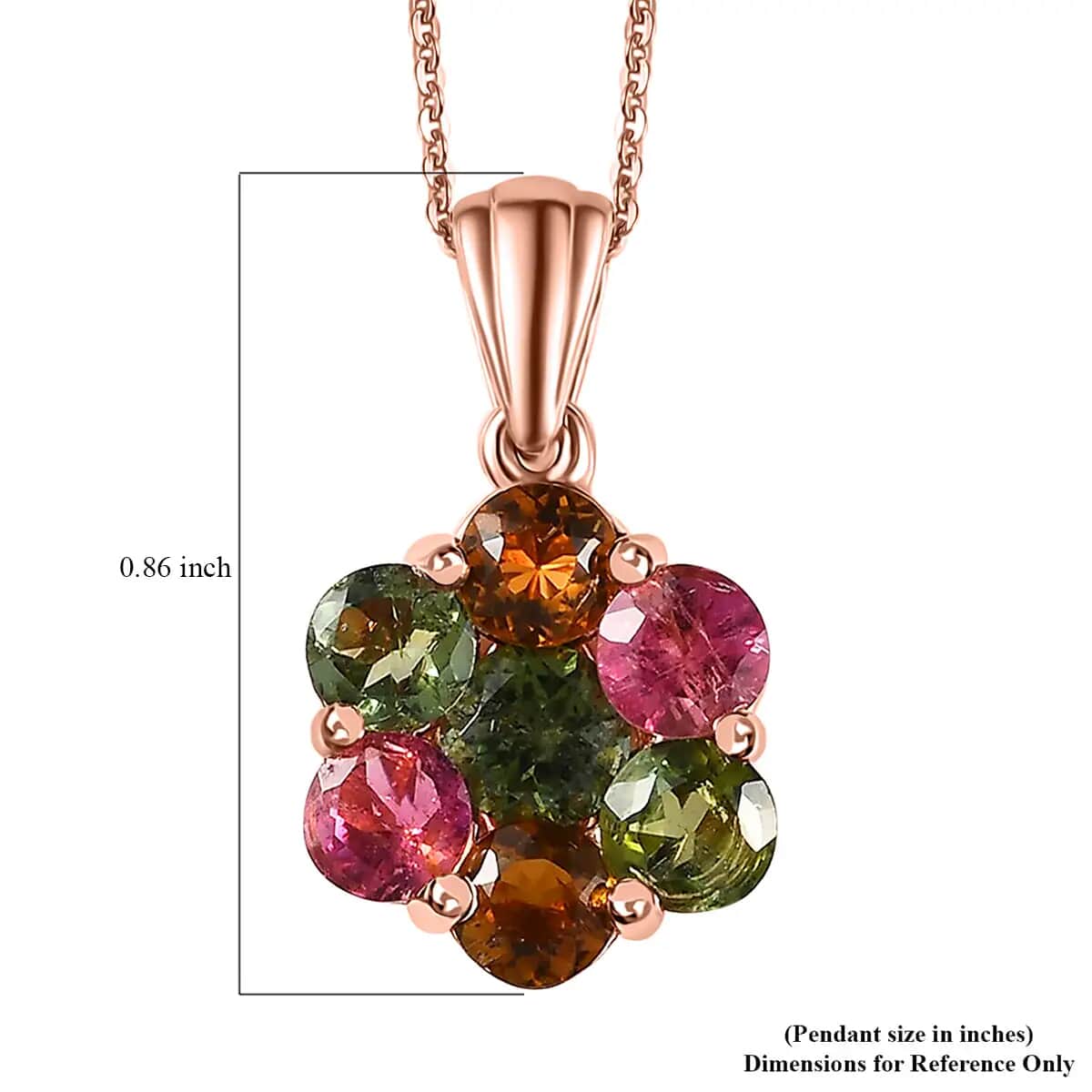 Multi-Tourmaline Floral Pendant Necklace, Vermeil Rose Gold Over Sterling Silver Necklace in 18 Inch, Tourmaline Jewelry For Her 2.65 ctw image number 6
