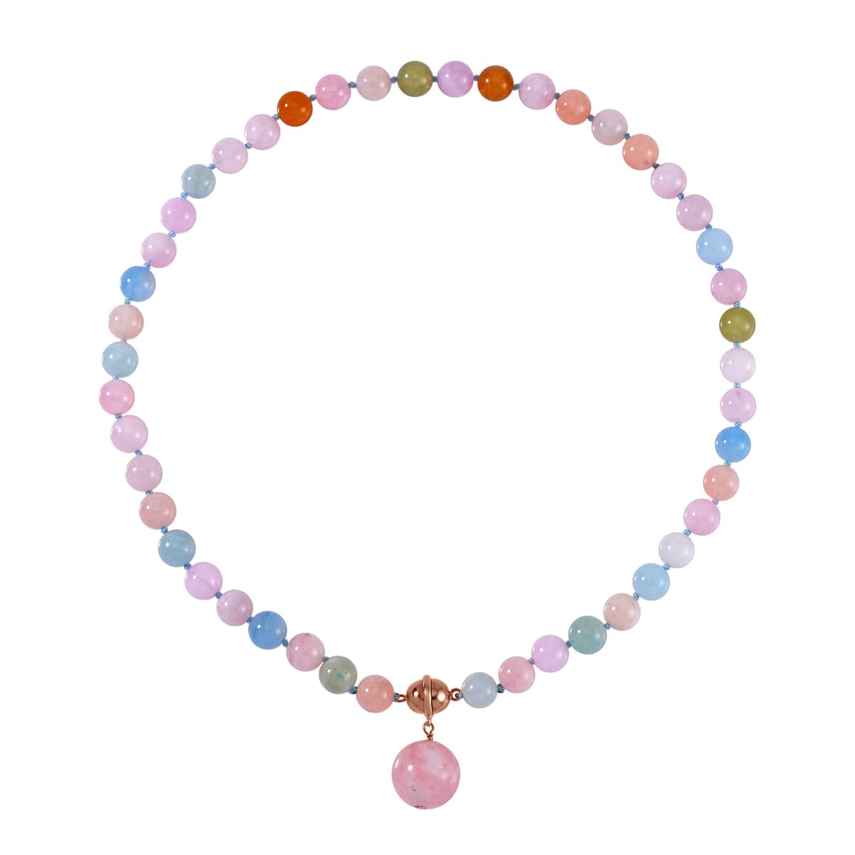 Pink Morganite, Aquamarine, Heliodor Beaded Necklace 18 Inches and Charm in 14K RG and Rhodium Over Sterling Silver 245.00 ctw image number 0