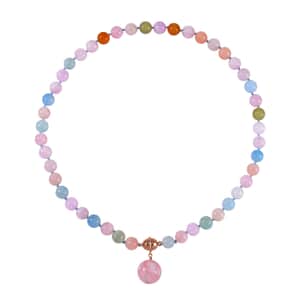 Pink Morganite, Aquamarine, Heliodor Beaded Necklace 18 Inches and Charm in 14K RG and Rhodium Over Sterling Silver 245.00 ctw