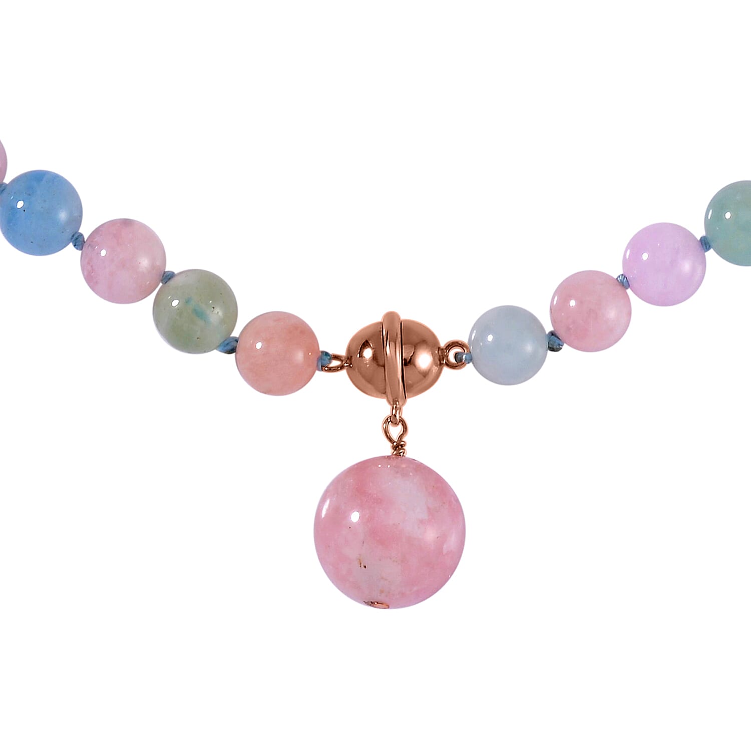 Pink Morganite, Aquamarine, Heliodor Beaded Necklace 18 Inches and Charm in 14K RG and Rhodium Over Sterling Silver 245.00 ctw