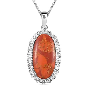 Mojave Orange Turquoise Pendant Necklace 20 Inches in Stainless Steel 17.15 ctw