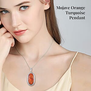 Mojave Orange Turquoise Pendant Necklace 20 Inches in Stainless Steel 17.15 ctw