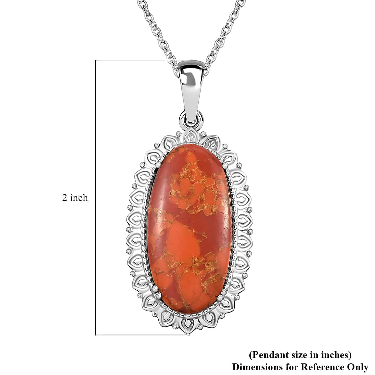 Mojave Orange Turquoise Pendant Necklace 20 Inches in Stainless Steel 17.15 ctw image number 6