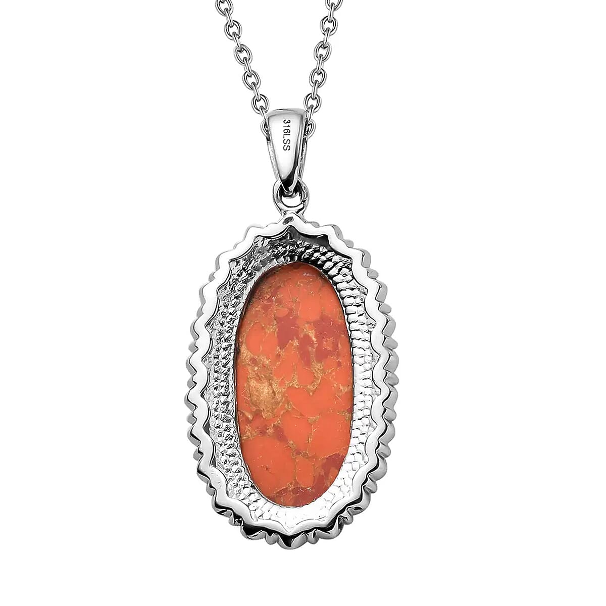 Mojave Orange Turquoise Pendant Necklace 20 Inches in Stainless Steel 17.15 ctw image number 7