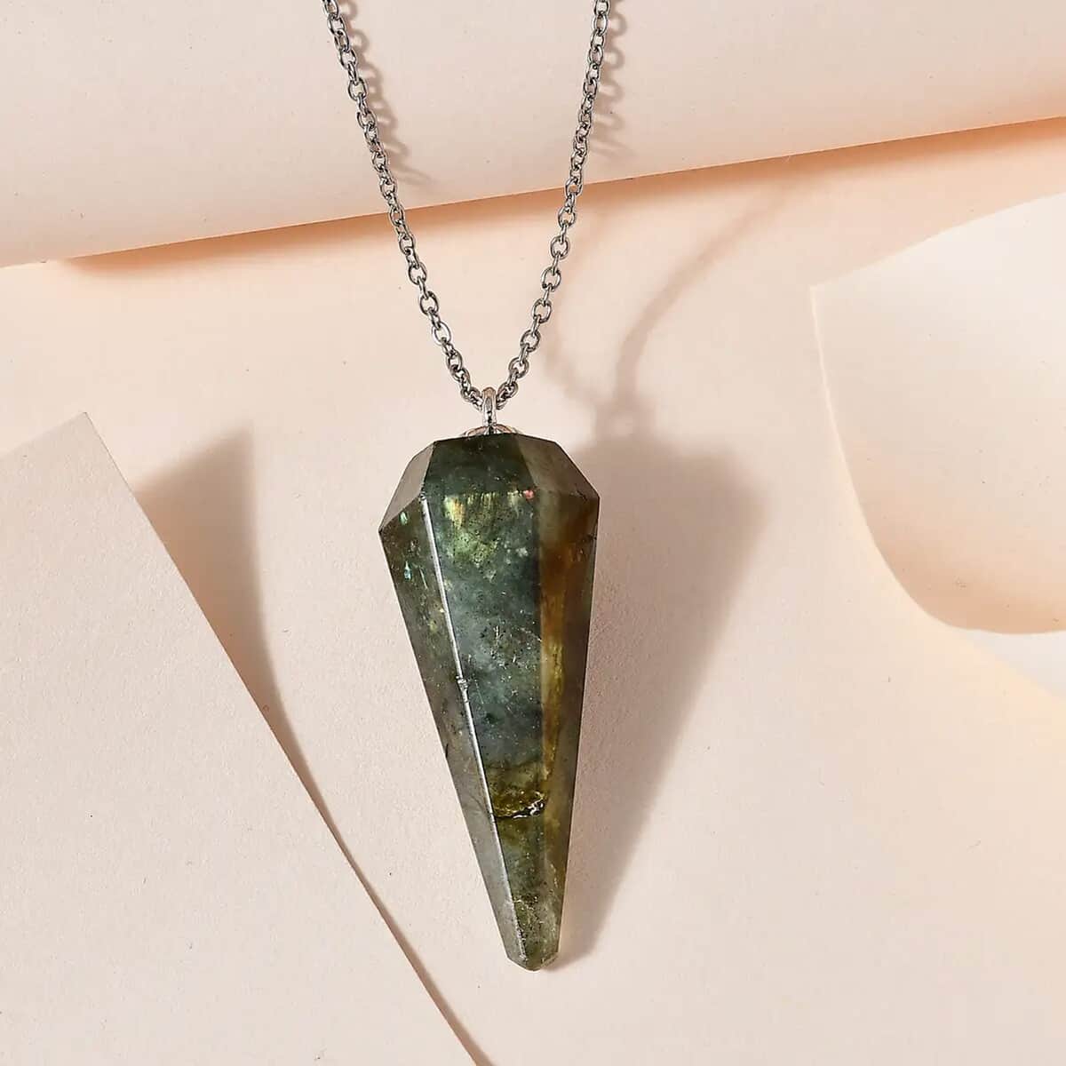 Karis Labradorite 63.15 ctw Pendulum Pendant in Platinum Bond with Stainless Steel Necklace 20 Inches image number 1