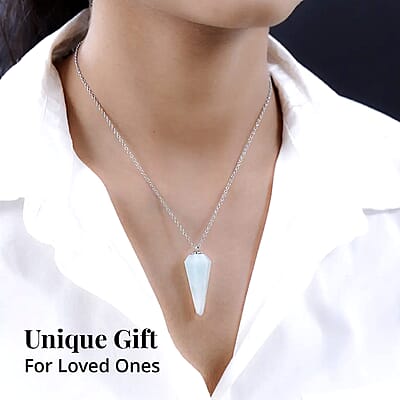 Karis Amazonite 49.65 ctw Pendant in Platinum Bond with Stainless Steel Necklace 20 Inches