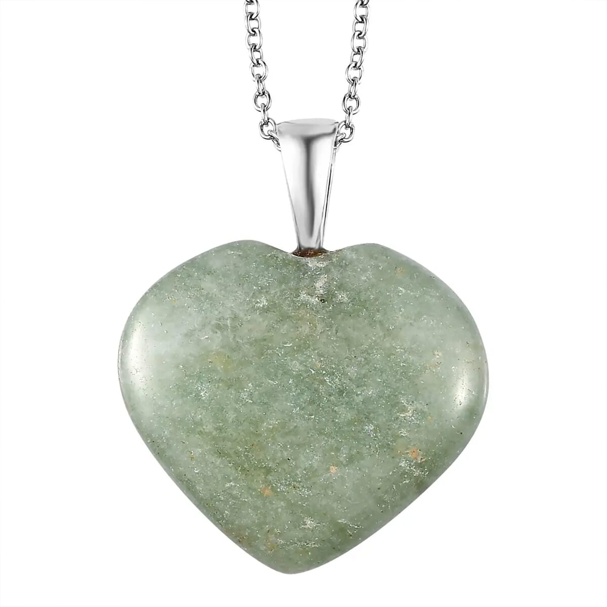 Karis Green Aventurine Heart Pendant Necklace 20 Inches in Platinum Bond and Stainless Steel 46.90 ctw image number 0