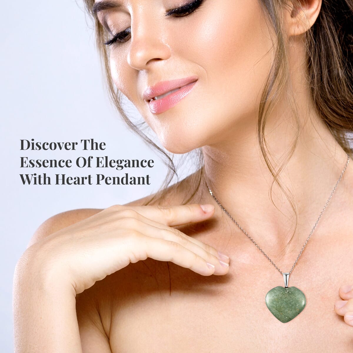 Karis Green Aventurine Heart Pendant Necklace 20 Inches in Platinum Bond and Stainless Steel 46.90 ctw image number 2