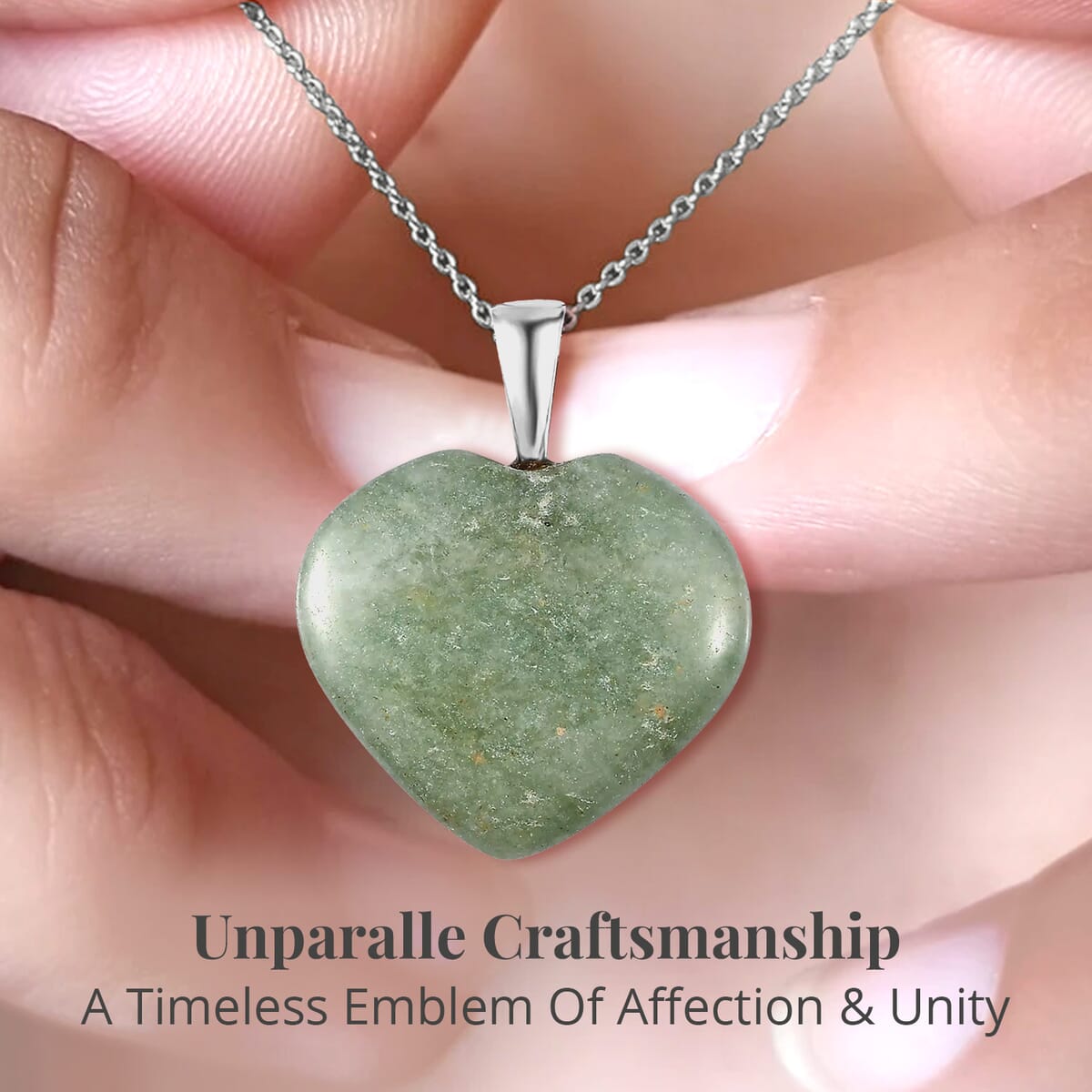 Karis Green Aventurine Heart Pendant Necklace 20 Inches in Platinum Bond and Stainless Steel 46.90 ctw image number 3
