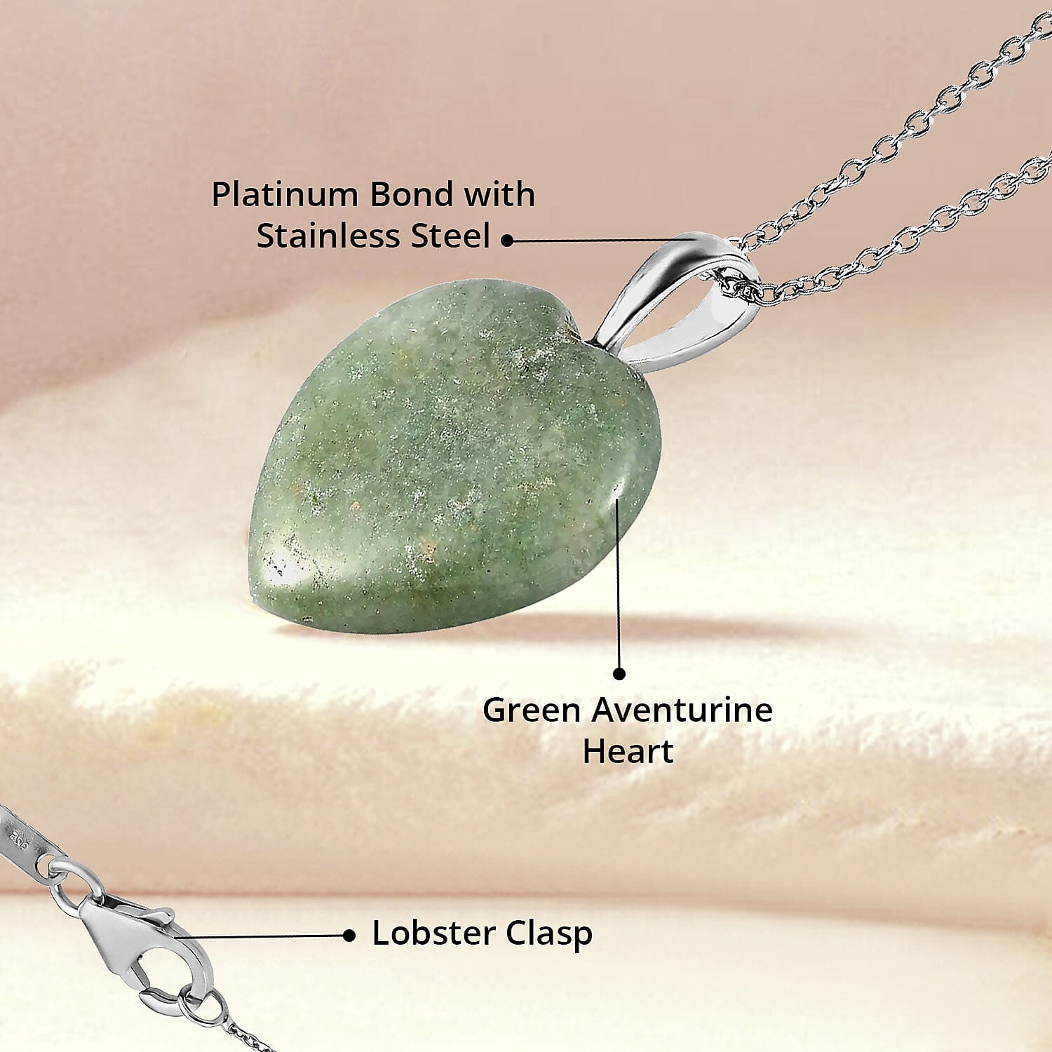 Karis Green Aventurine Heart Pendant in Platinum Bond with Stainless Steel Necklace 20 Inches 46.90 ctw
