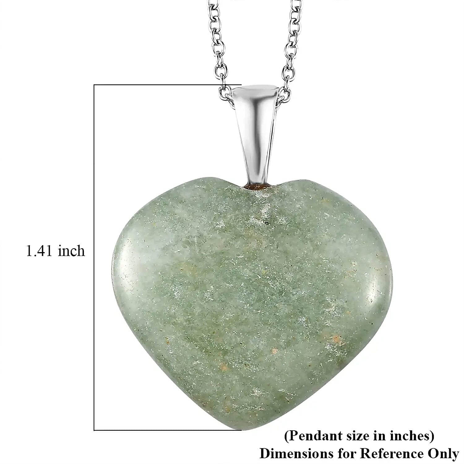 Karis Green Aventurine Heart Pendant in Platinum Bond with Stainless Steel Necklace 20 Inches 46.90 ctw