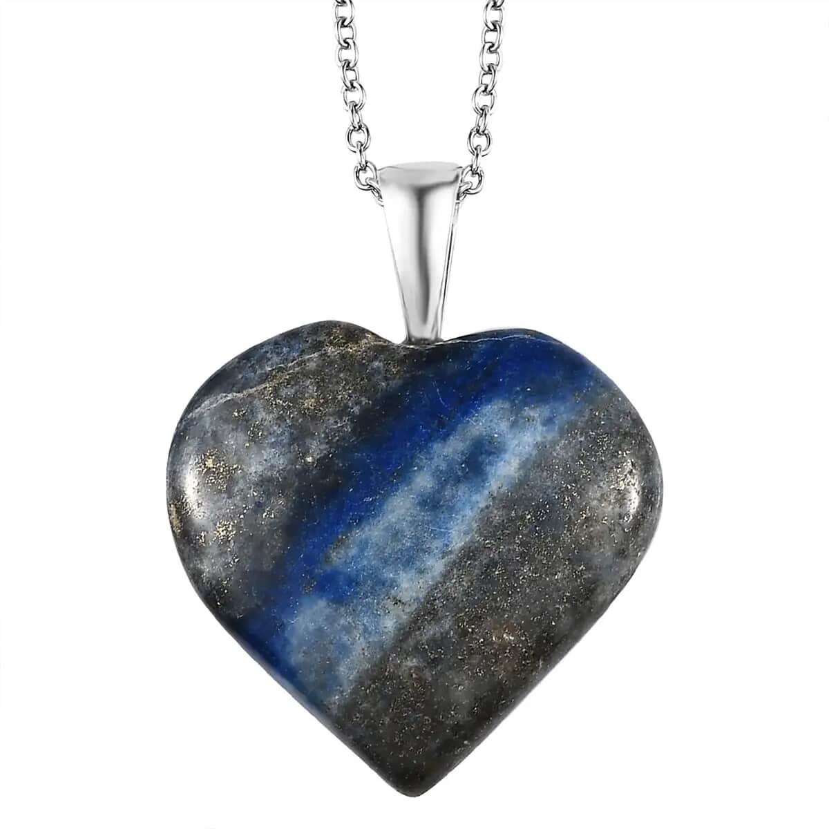 Karis Lapis Lazuli Heart Pendant in Platinum Bond with Stainless Steel Necklace 20 Inches 54.65 ctw image number 0