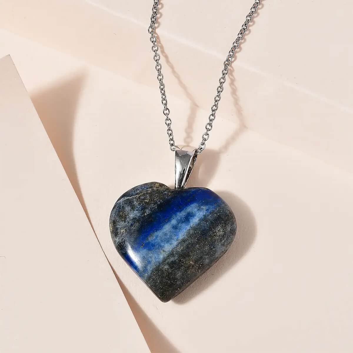 Karis Lapis Lazuli Heart Pendant in Platinum Bond with Stainless Steel Necklace 20 Inches 54.65 ctw image number 1