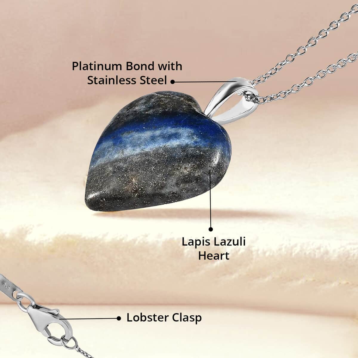 Karis Lapis Lazuli Heart Pendant in Platinum Bond with Stainless Steel Necklace 20 Inches 54.65 ctw image number 4