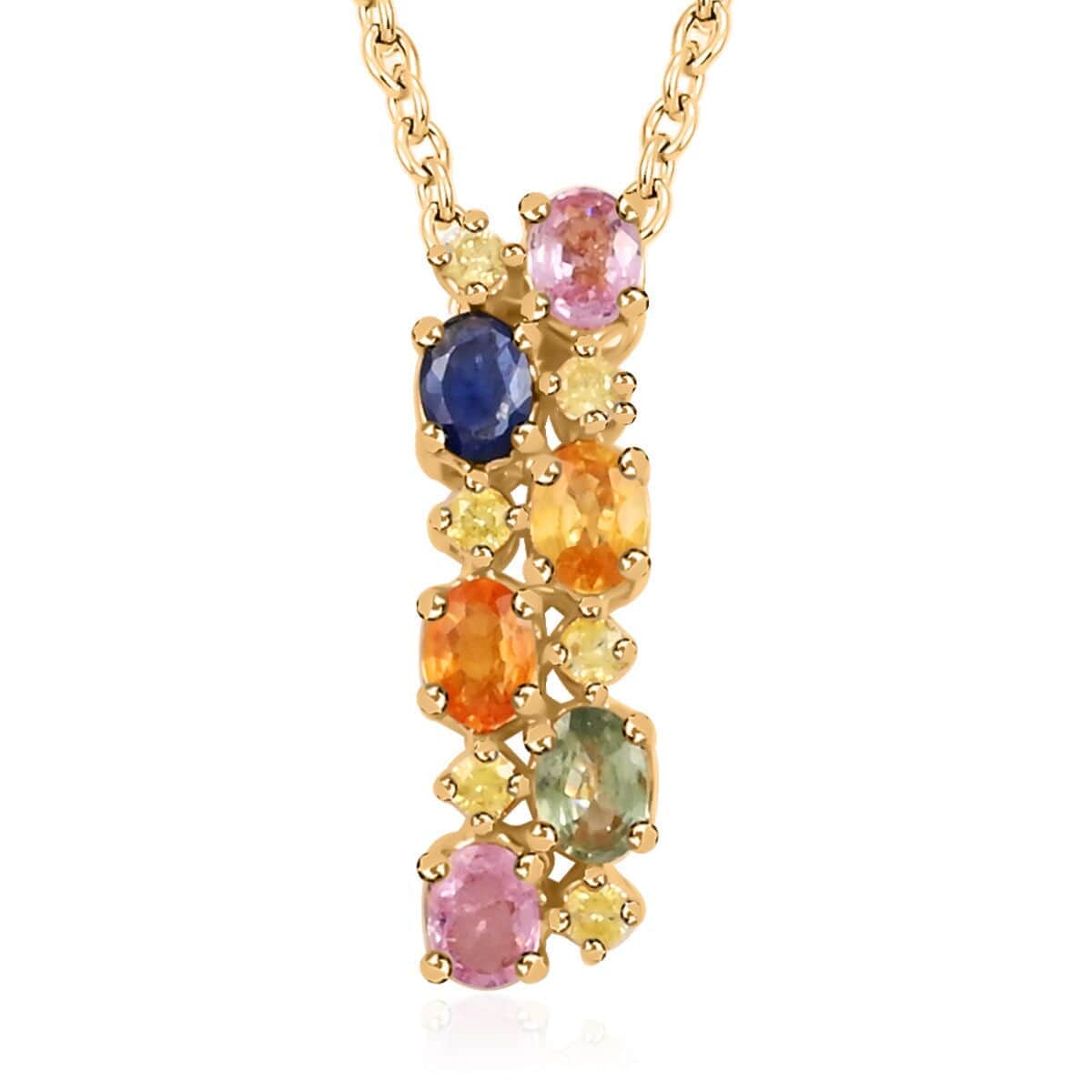 Ankur Treasure Chest Modani 14K Yellow Gold Multi Sapphire and SI Natural Yellow Diamond Pendant Necklace 18 inches 4.35 Grams 0.90 ctw image number 0