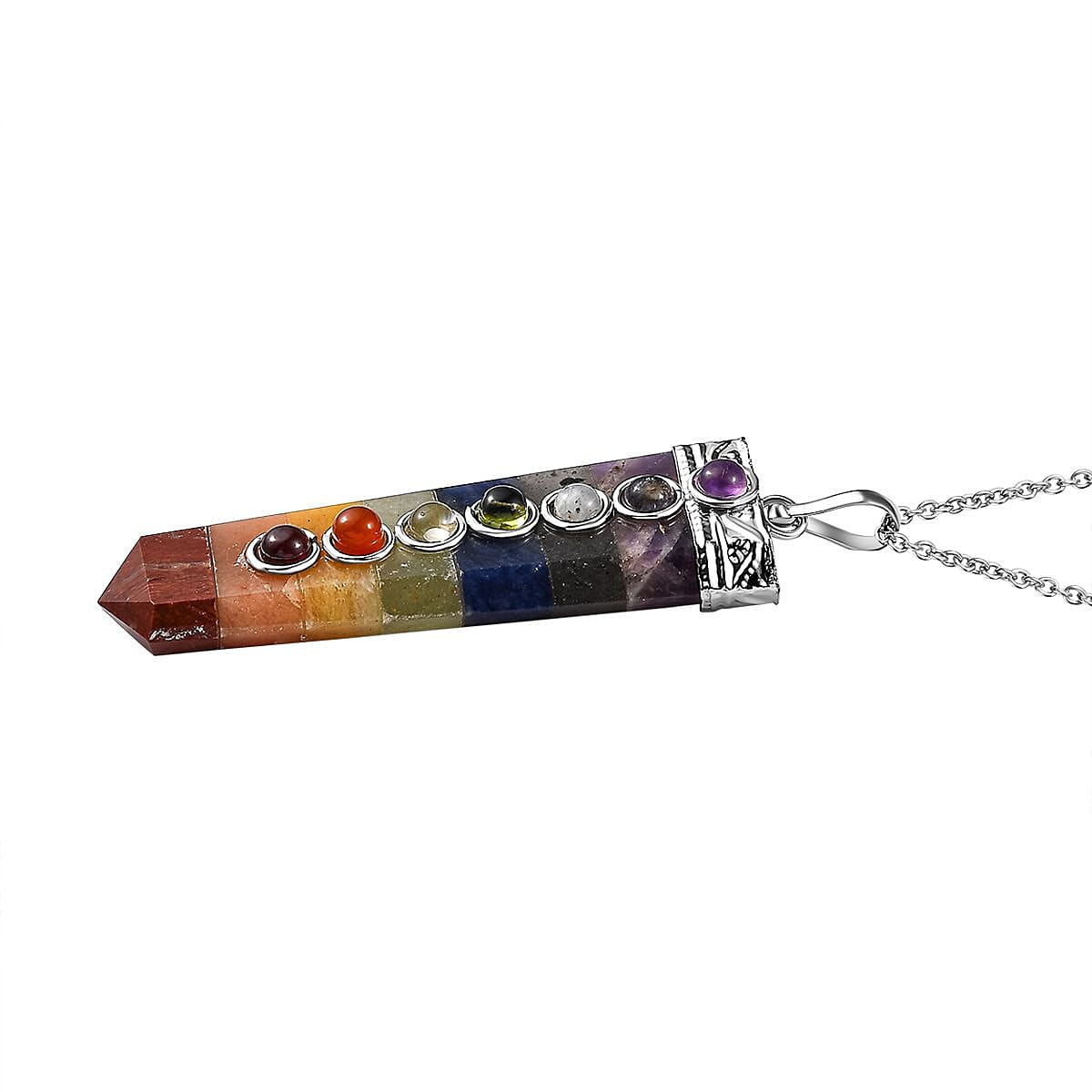 Karis Sinuate Cabs and Multi Gemstone Pendant in Platinum Bond with Stainless Steel Necklace 20 Inches 41.40 ctw image number 3