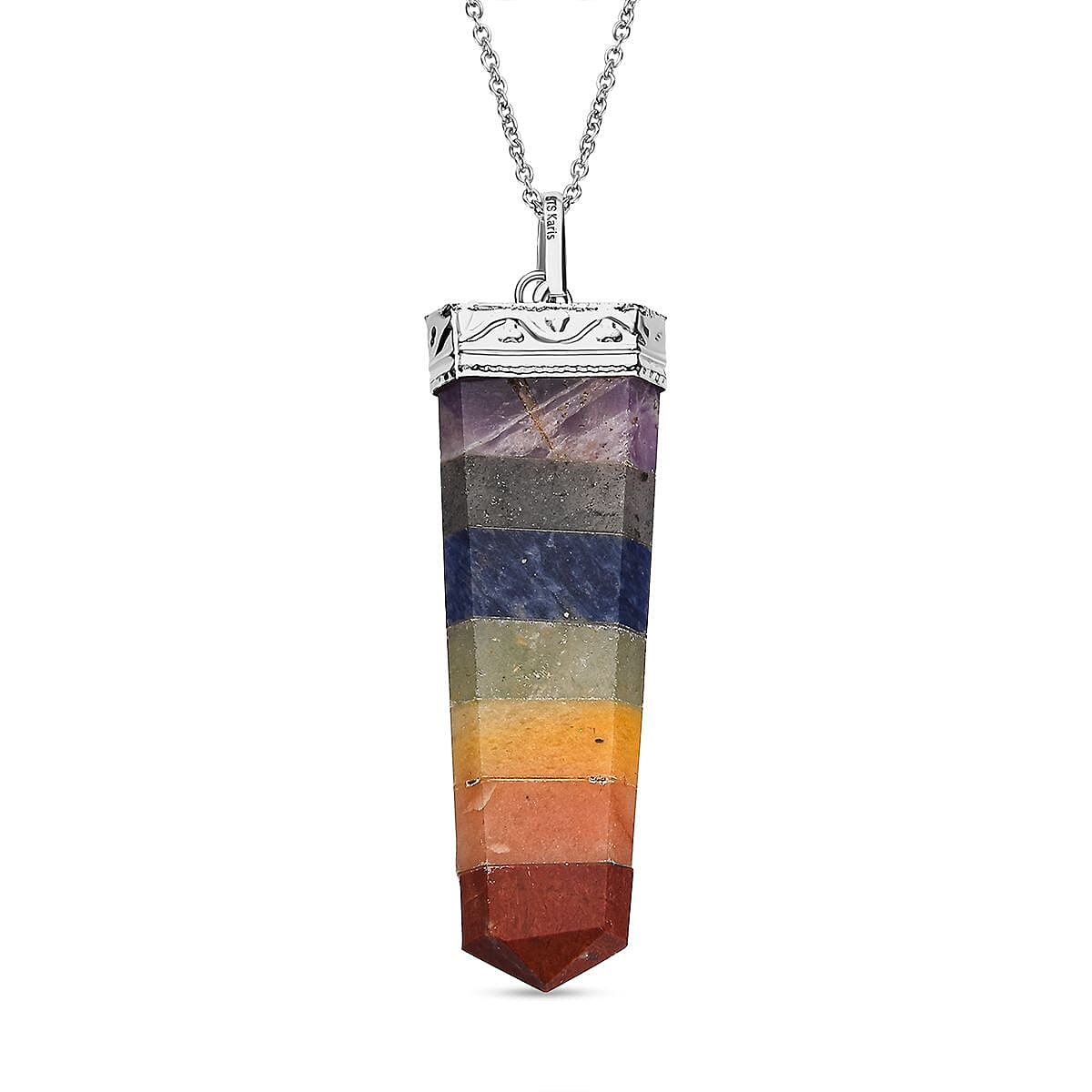 Karis Sinuate Cabs and Multi Gemstone Pendant in Platinum Bond with Stainless Steel Necklace 20 Inches 41.40 ctw image number 4