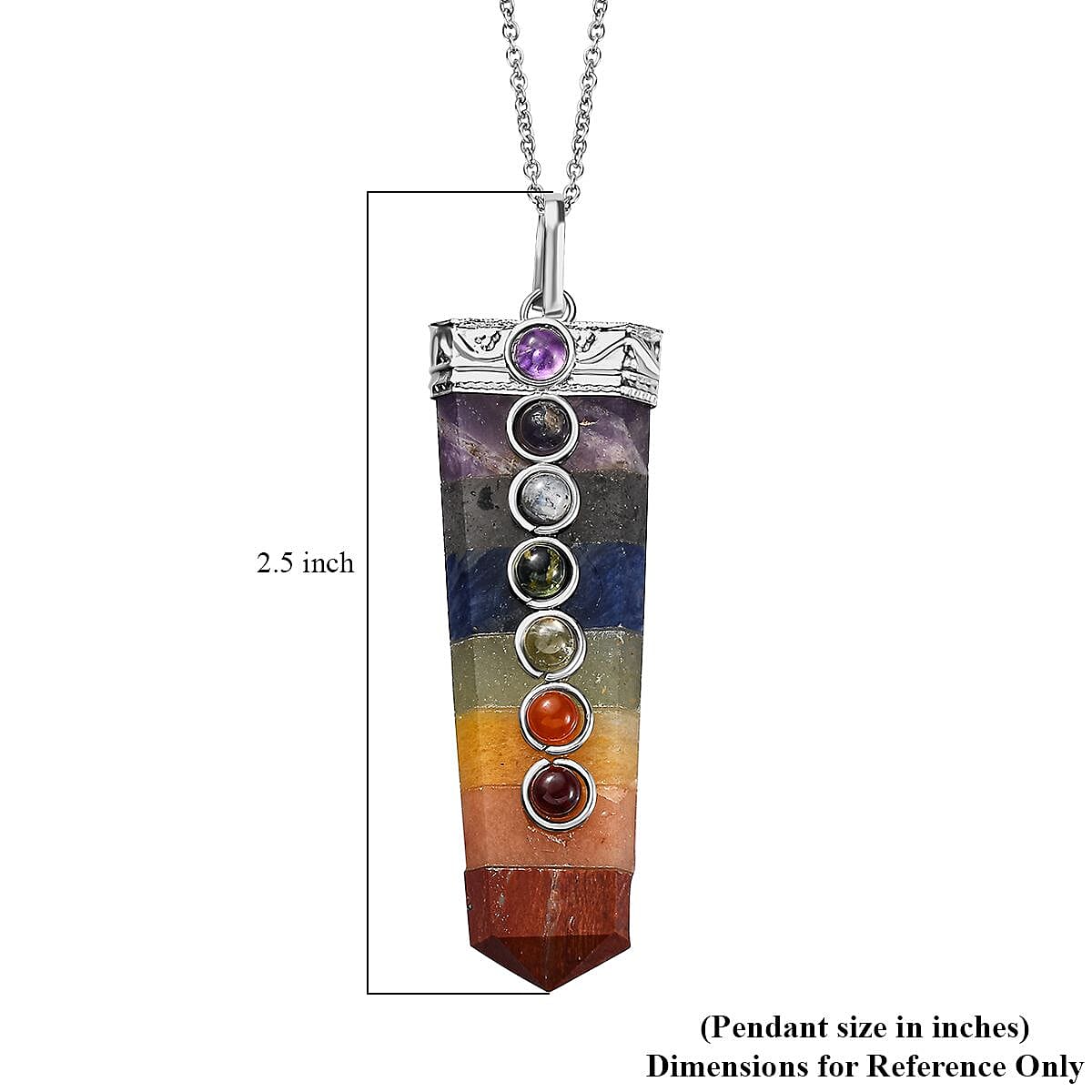 Karis Sinuate Cabs and Multi Gemstone Pendant in Platinum Bond with Stainless Steel Necklace 20 Inches 41.40 ctw image number 6