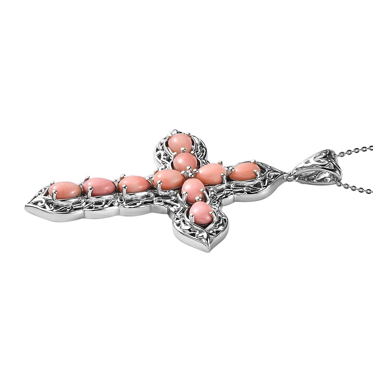 Oregon Peach Opal Cross Pendant Necklace 20 Inches in Platinum Over Sterling Silver 5.20 ctw image number 3