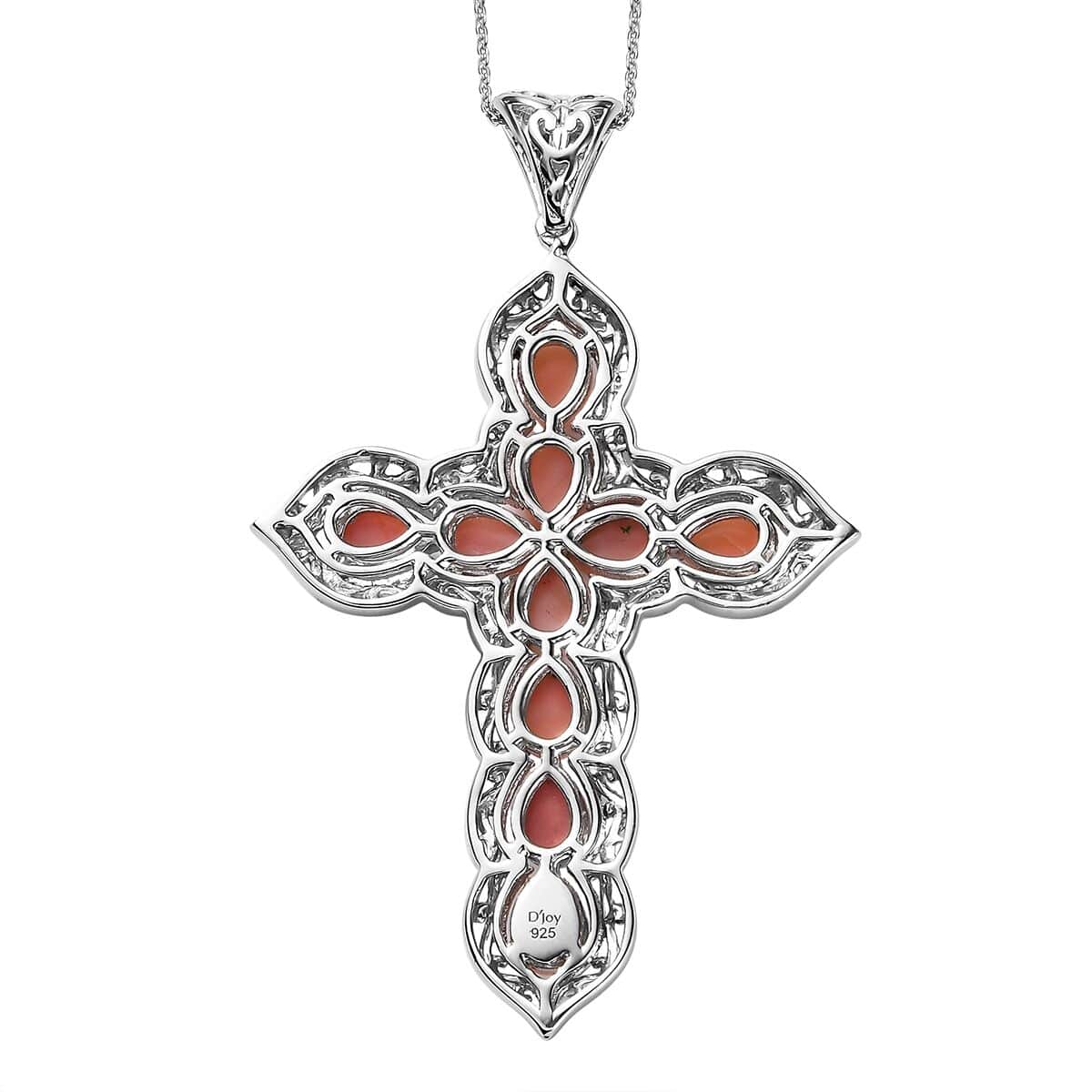 Oregon Peach Opal Cross Pendant Necklace 20 Inches in Platinum Over Sterling Silver 5.20 ctw image number 4