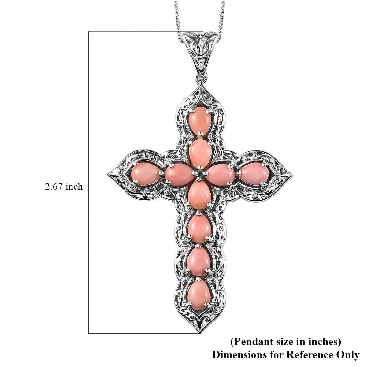 Oregon Peach Opal Cross Pendant Necklace 20 Inches in Platinum Over Sterling Silver 5.20 ctw image number 5