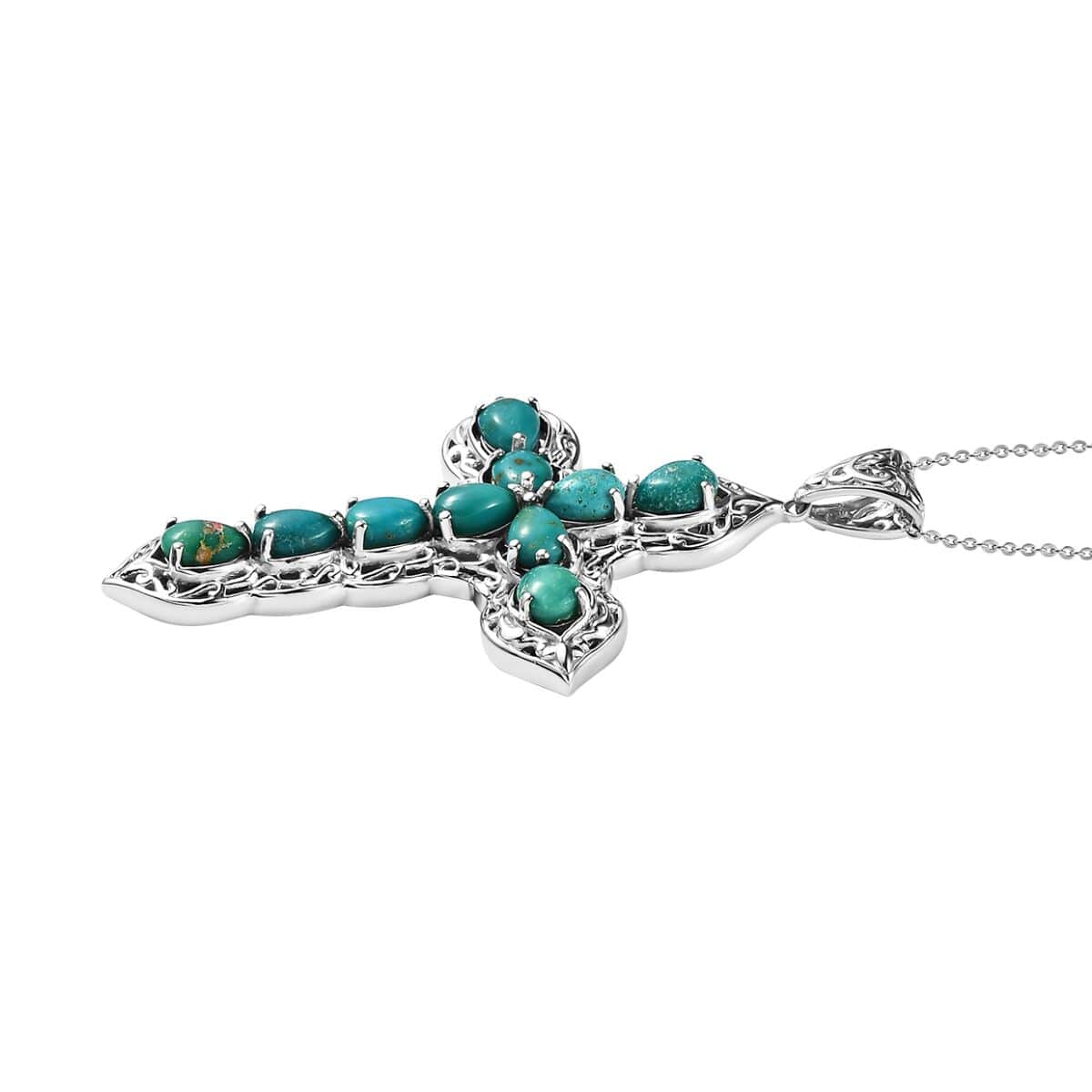 Nevada Turquoise Cross Pendant Necklace 20 Inches in Platinum Over Sterling Silver 6.50 ctw image number 3