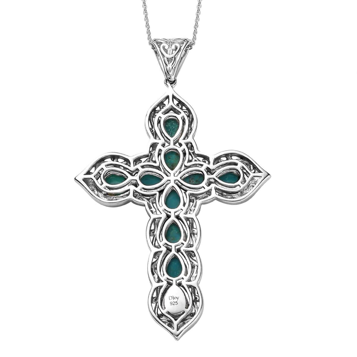 Nevada Turquoise Cross Pendant Necklace 20 Inches in Platinum Over Sterling Silver 6.50 ctw image number 4