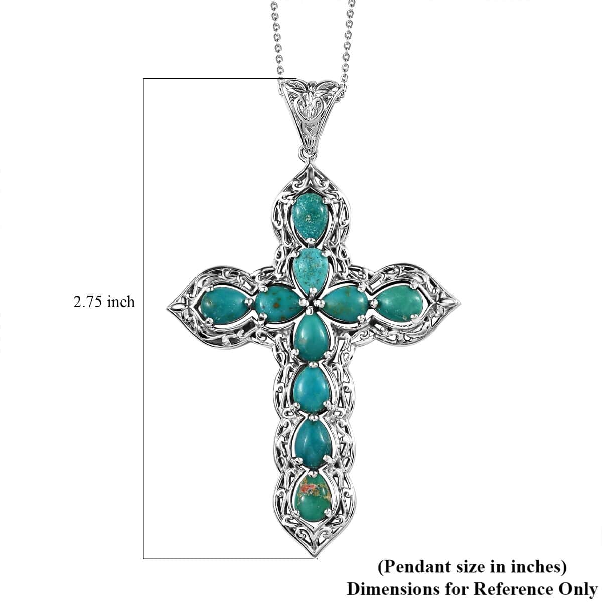 Nevada Turquoise Cross Pendant Necklace 20 Inches in Platinum Over Sterling Silver 6.50 ctw image number 6