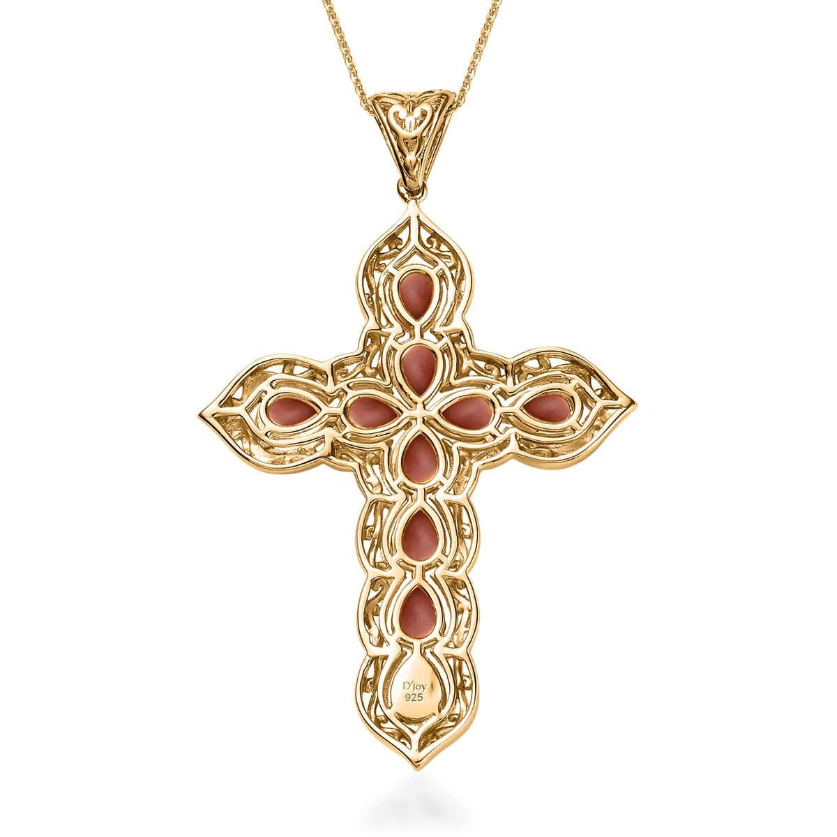 Oregon Peach Opal Cross Pendant Necklace 20 Inches in Vermeil Yellow Gold Over Sterling Silver 5.20 ctw image number 4