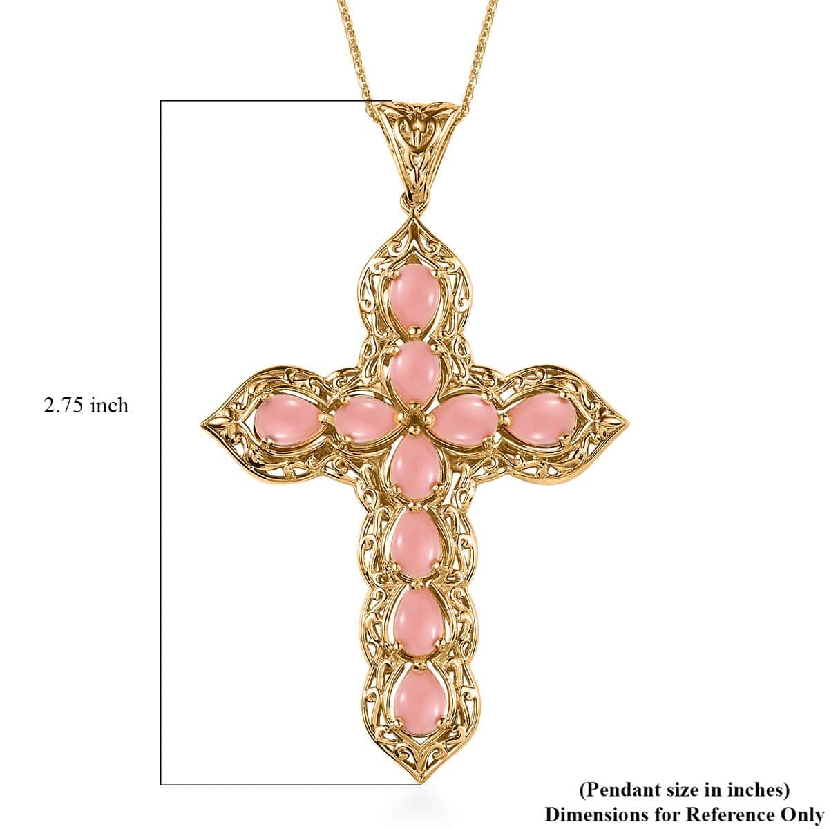 Oregon Peach Opal Cross Pendant Necklace 20 Inches in Vermeil Yellow Gold Over Sterling Silver 5.20 ctw image number 5