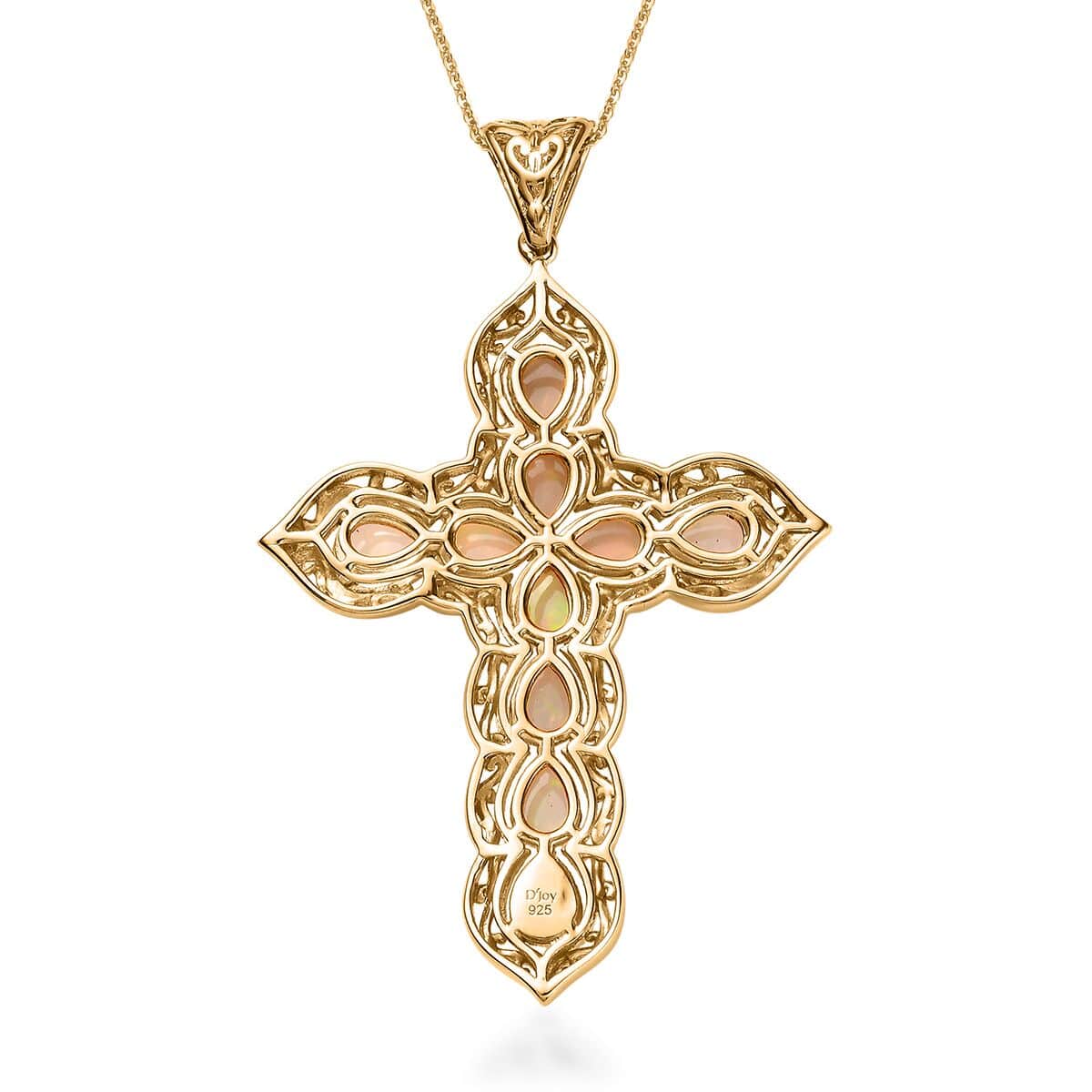 Ethiopian Welo Opal Cross Pendant Necklace 20 Inches in Vermeil Yellow Gold Over Sterling Silver 5.00 ctw image number 5