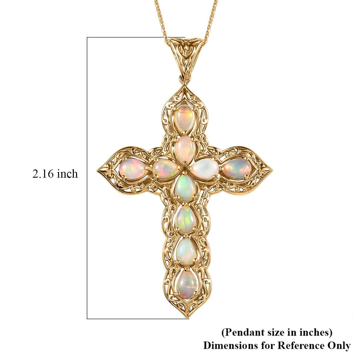 Ethiopian Welo Opal Cross Pendant Necklace 20 Inches in Vermeil Yellow Gold Over Sterling Silver 5.00 ctw image number 7