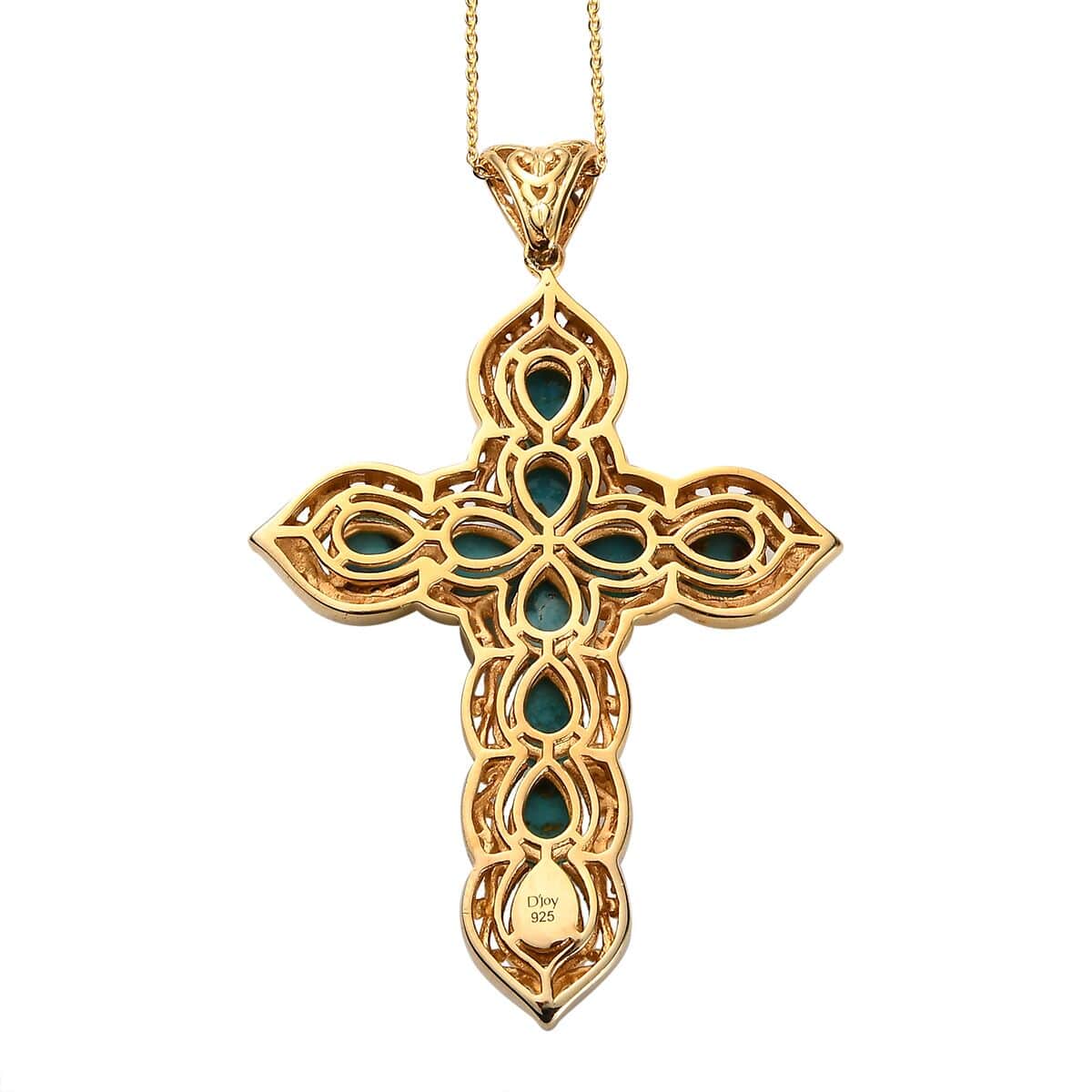 Nevada Turquoise Cross Pendant Necklace 20 Inches in Vermeil Yellow Gold Over Sterling Silver 6.50 ctw image number 4