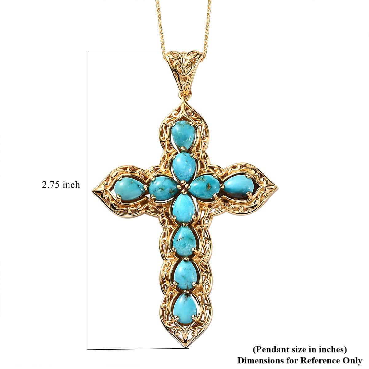 Nevada Turquoise Cross Pendant Necklace 20 Inches in Vermeil Yellow Gold Over Sterling Silver 6.50 ctw image number 5