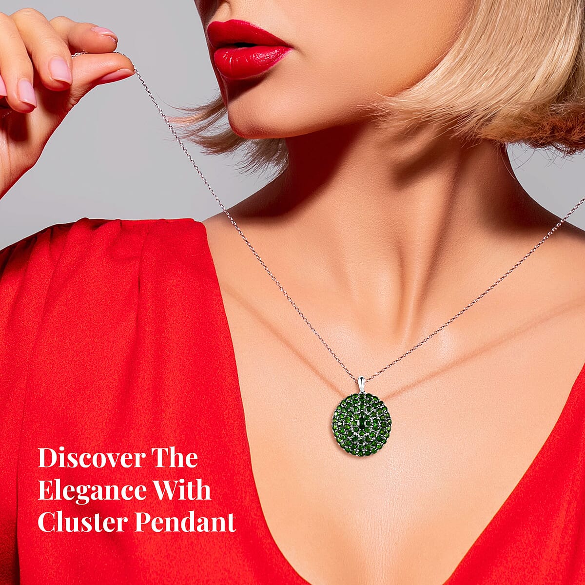 Chrome Diopside Cluster Pendant Necklace (20 Inches) in Platinum Over Sterling Silver 11.50 ctw image number 2