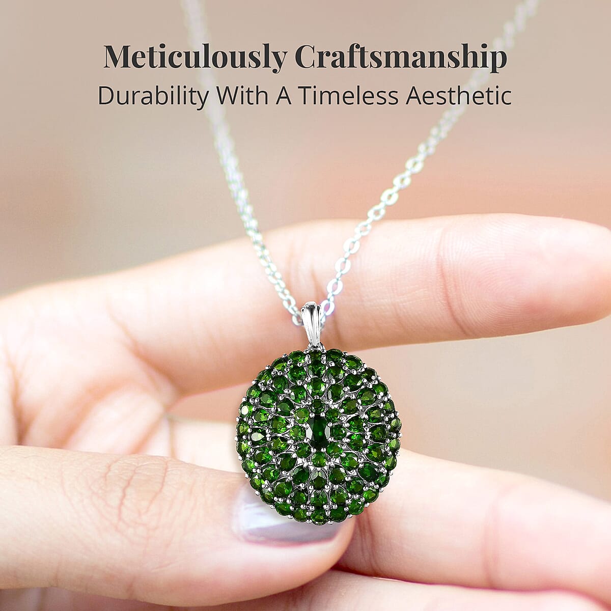 Chrome Diopside Cluster Pendant Necklace (20 Inches) in Platinum Over Sterling Silver 11.50 ctw image number 3