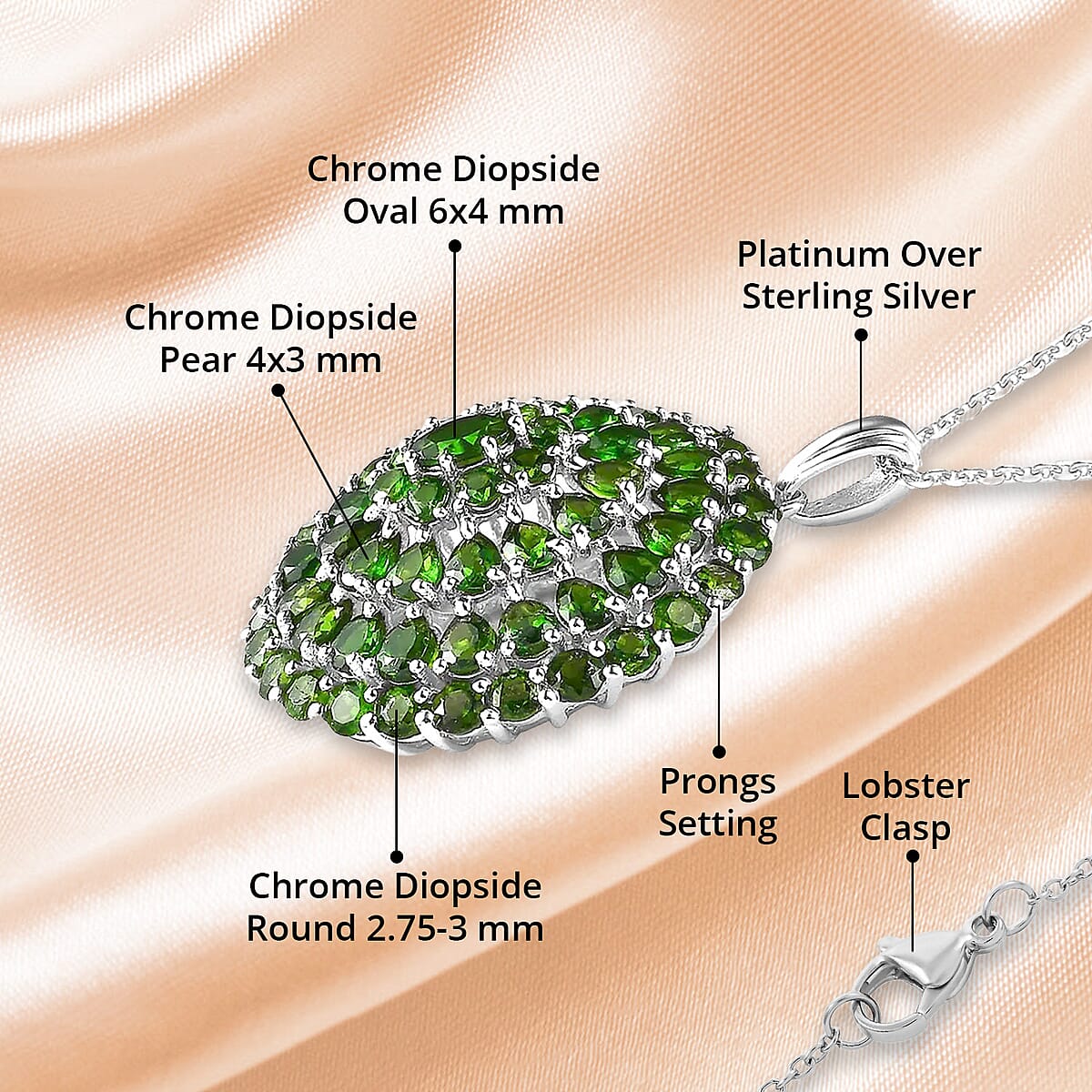 Chrome Diopside Cluster Pendant Necklace (20 Inches) in Platinum Over Sterling Silver 11.50 ctw image number 4