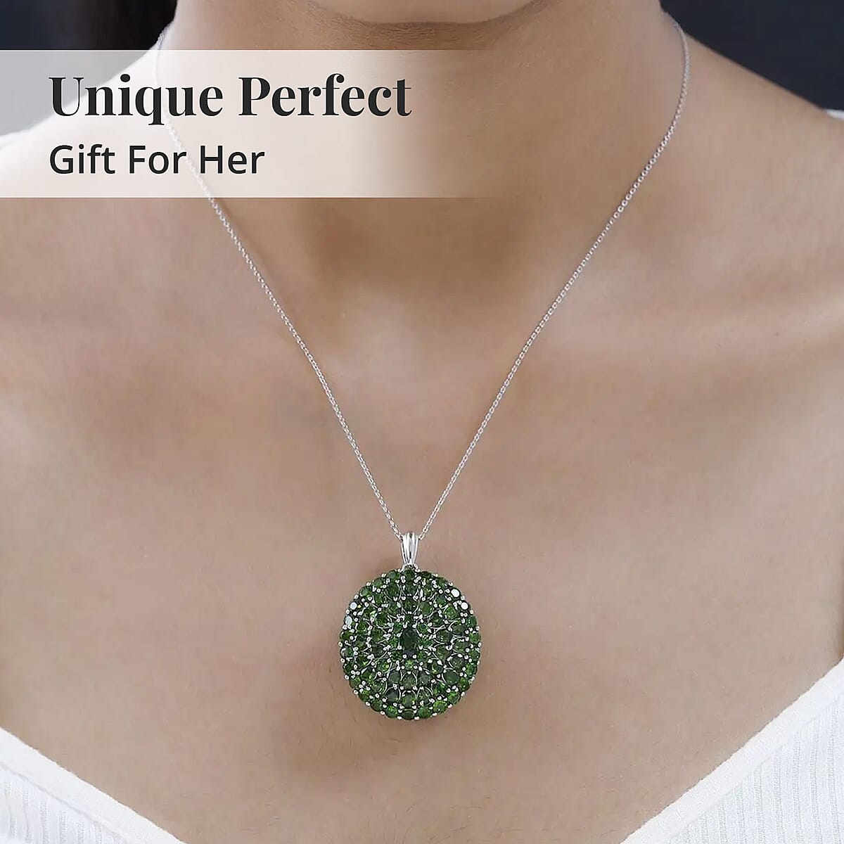 Chrome Diopside Cluster Pendant Necklace (20 Inches) in Platinum Over Sterling Silver 11.50 ctw image number 5