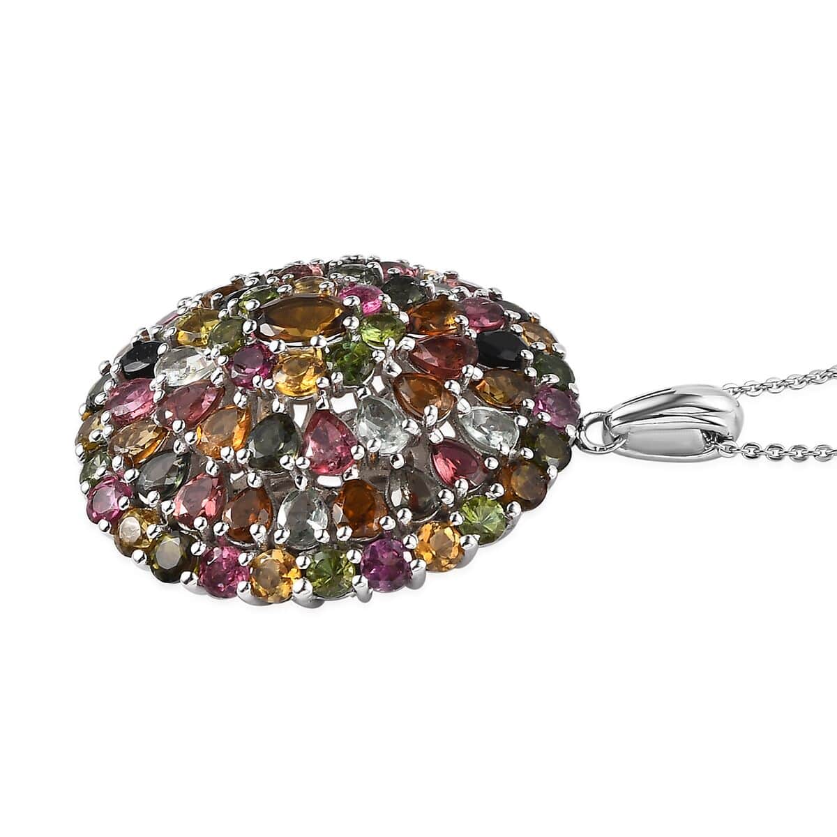 Multi-Tourmaline Floral Spray Pendant Necklace 20 Inches in Platinum Over Sterling Silver 9.35 ctw image number 3