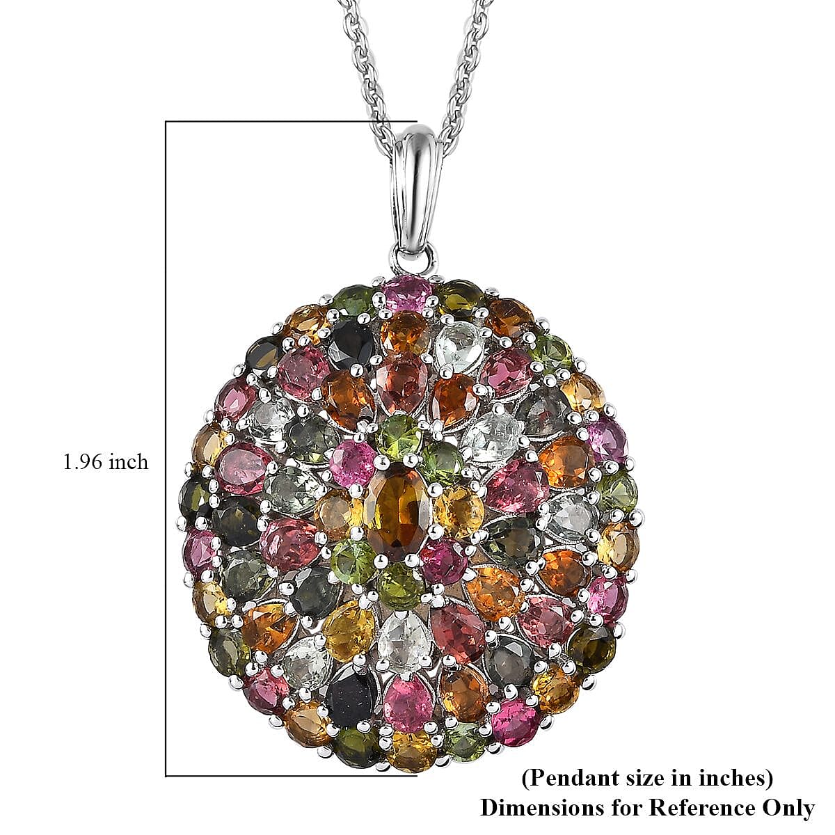 Multi-Tourmaline Floral Spray Pendant Necklace 20 Inches in Platinum Over Sterling Silver 9.35 ctw