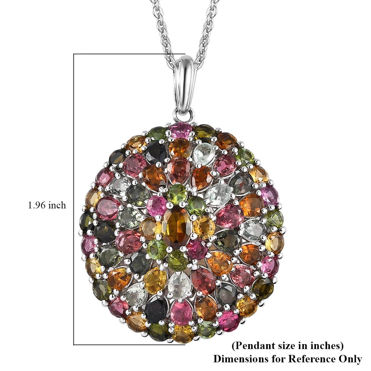 Multi-Tourmaline Floral Spray Pendant Necklace 20 Inches in Platinum Over Sterling Silver 9.35 ctw image number 6