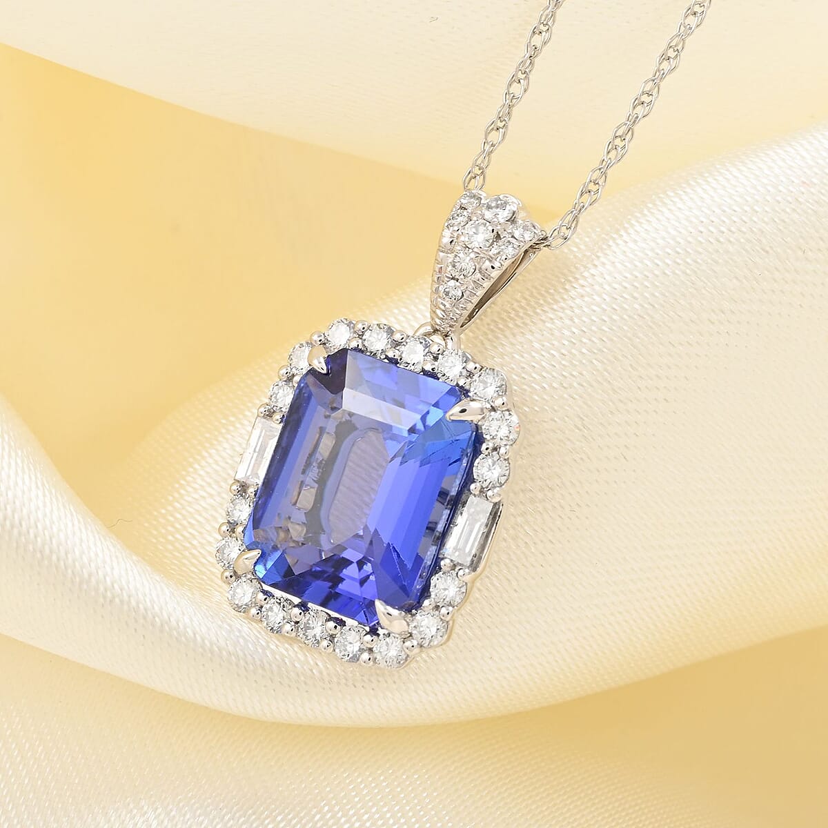 Ankur Treasure Chest Modani 950 Platinum AAAA Tanzanite and Diamond Pendant Necklace 18 Inches 4.90 Grams 3.50 ctw image number 1