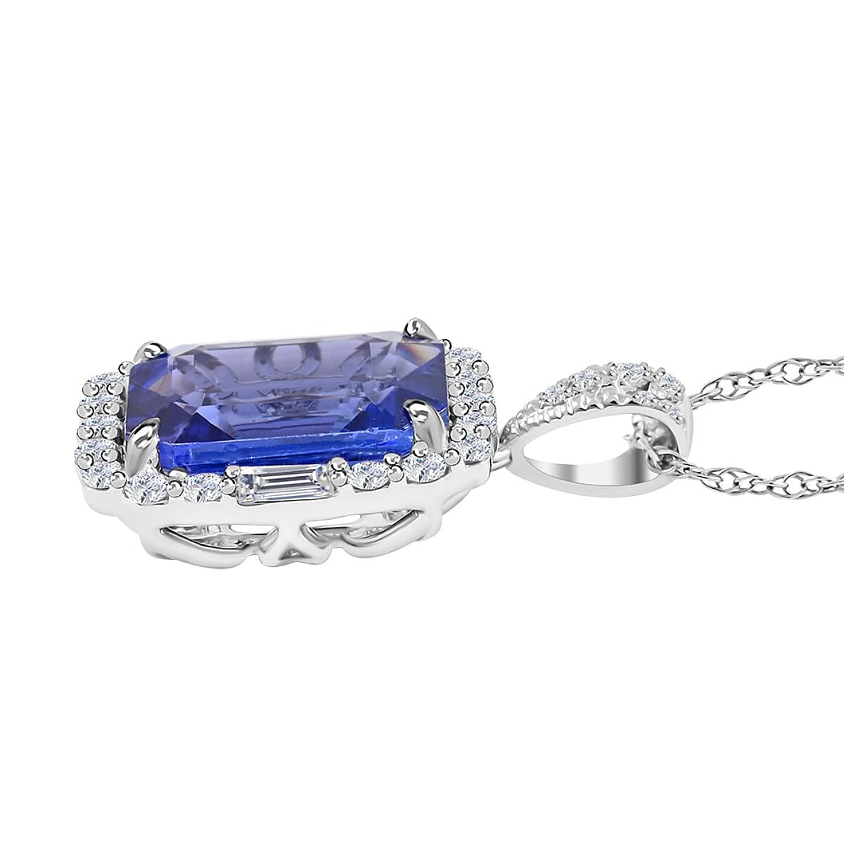 Ankur Treasure Chest Modani 950 Platinum AAAA Tanzanite and Diamond Pendant Necklace 18 Inches 4.90 Grams 3.50 ctw image number 2