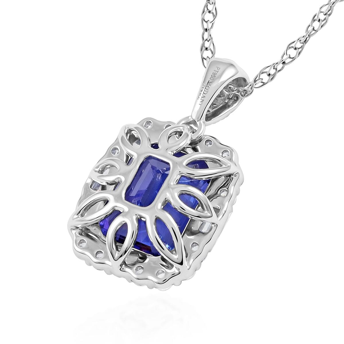 Ankur Treasure Chest Modani 950 Platinum AAAA Tanzanite and Diamond Pendant Necklace 18 Inches 4.90 Grams 3.50 ctw image number 3