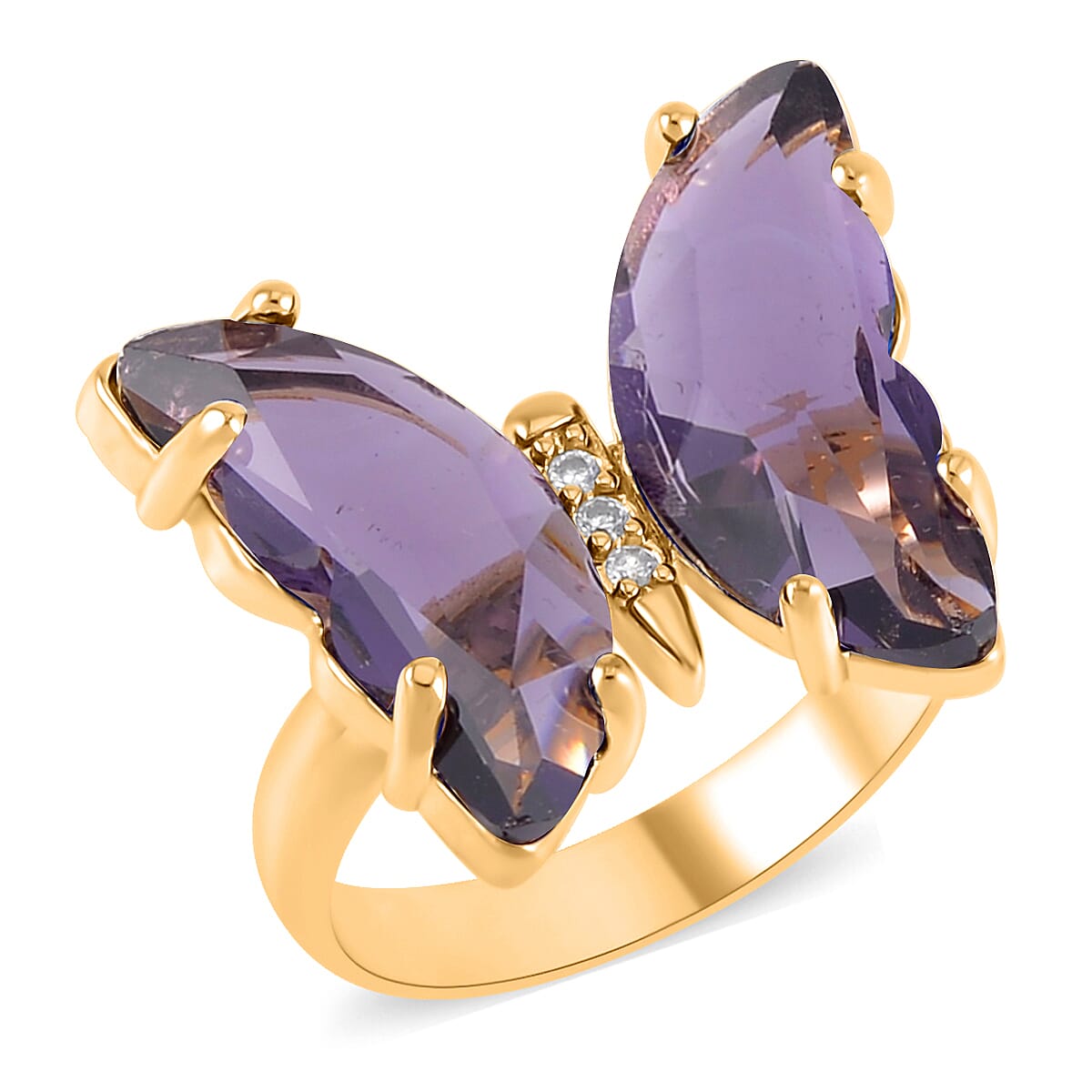 Simulated Amethyst, Simulated Diamond Butterfly Ring (Size 7.0) and Necklace 20-22 Inches in Goldtone image number 2