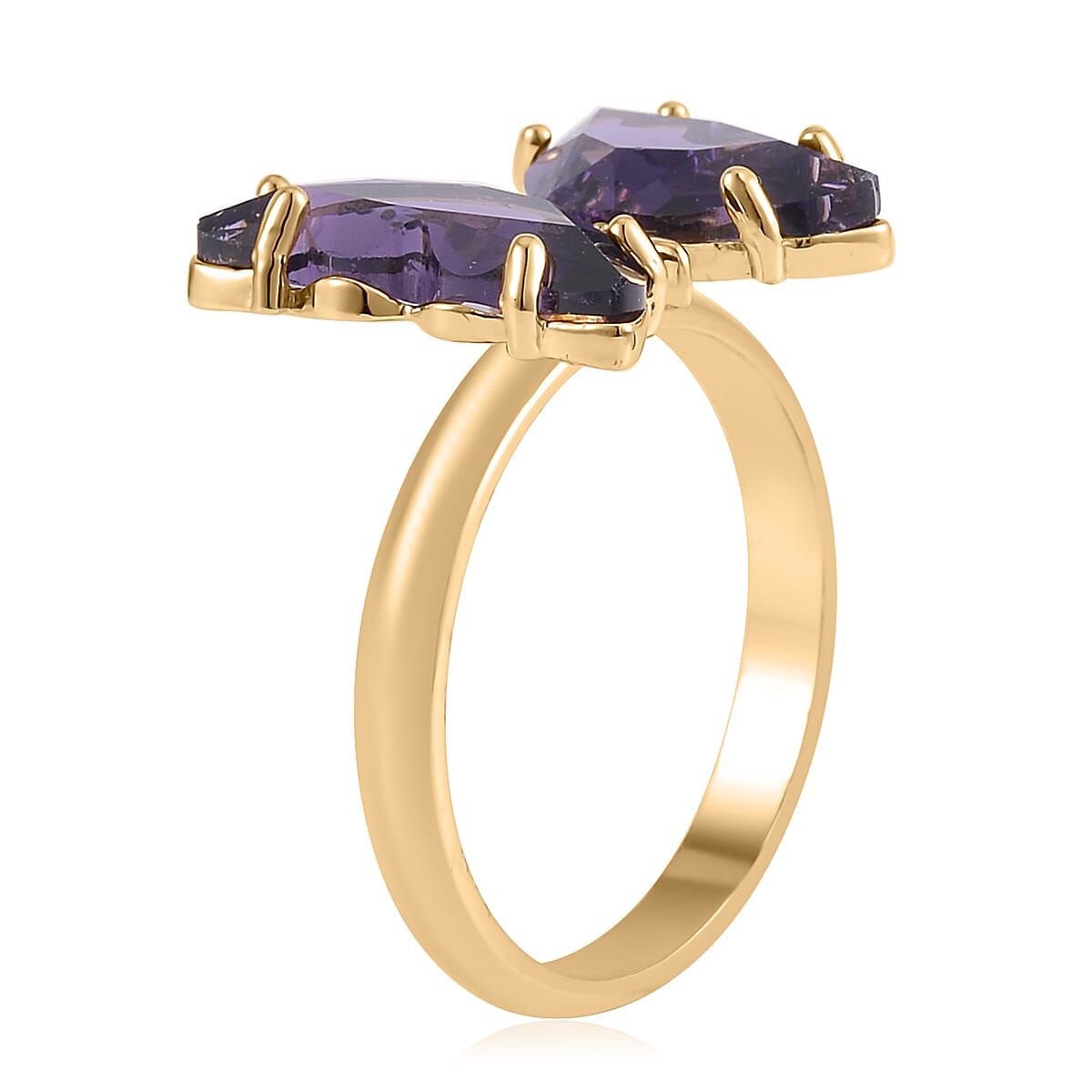 Simulated Amethyst, Simulated Diamond Butterfly Ring (Size 7.0) and Necklace 20-22 Inches in Goldtone image number 3