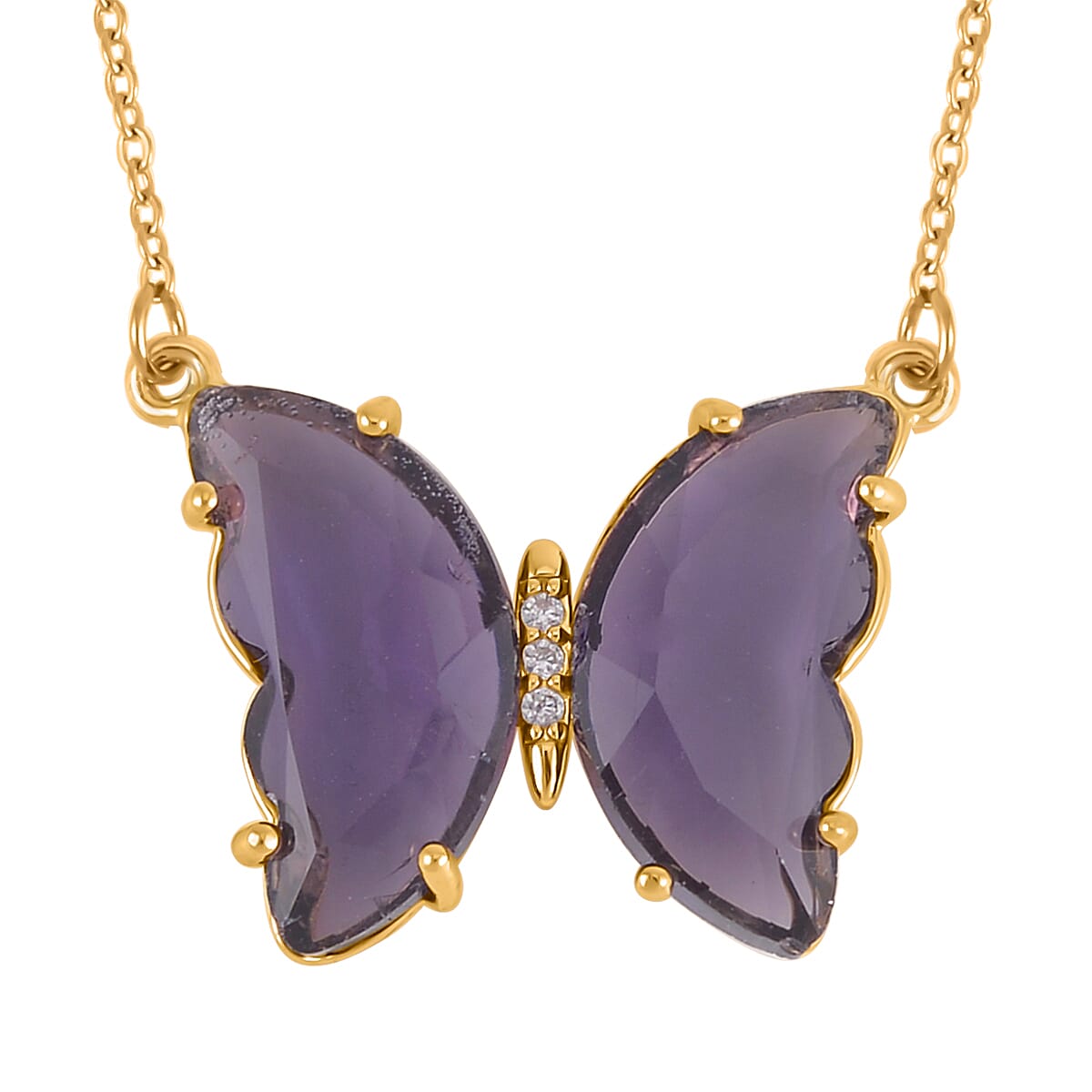 Simulated Amethyst, Simulated Diamond Butterfly Ring (Size 7.0) and Necklace 20-22 Inches in Goldtone image number 5