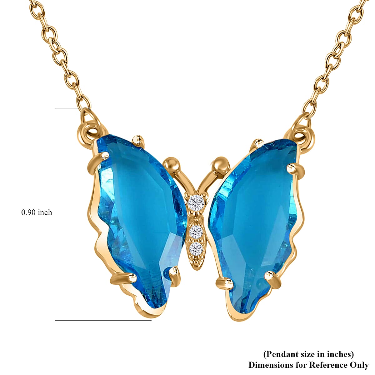 Simulated Sky Blue Topaz, Simulated Diamond Butterfly Earrings and Necklace (20-22 Inches) in Goldtone image number 4