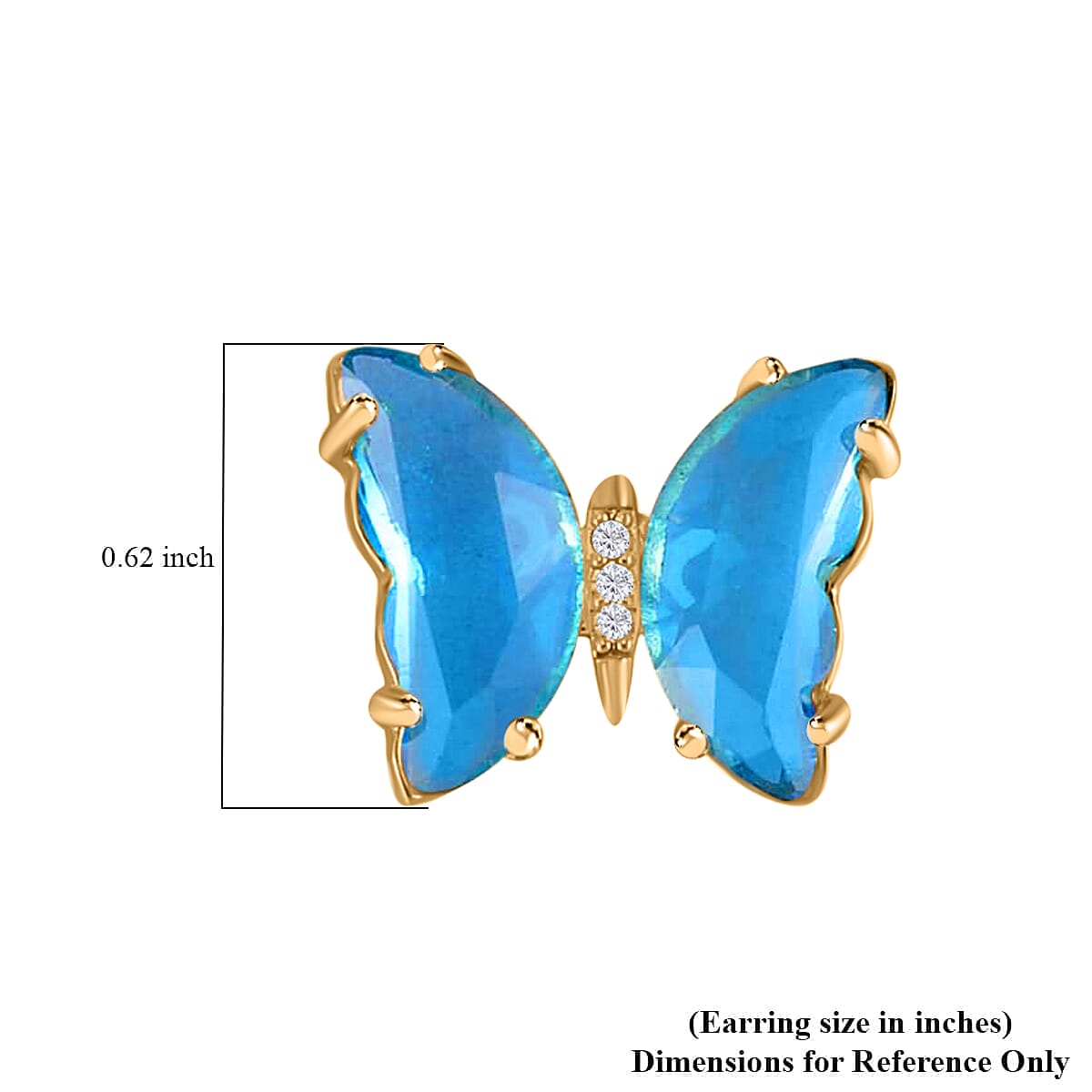 Simulated Sky Blue Topaz and Simulated Diamond Butterfly Earrings and Necklace 20-22 Inches in Goldtone